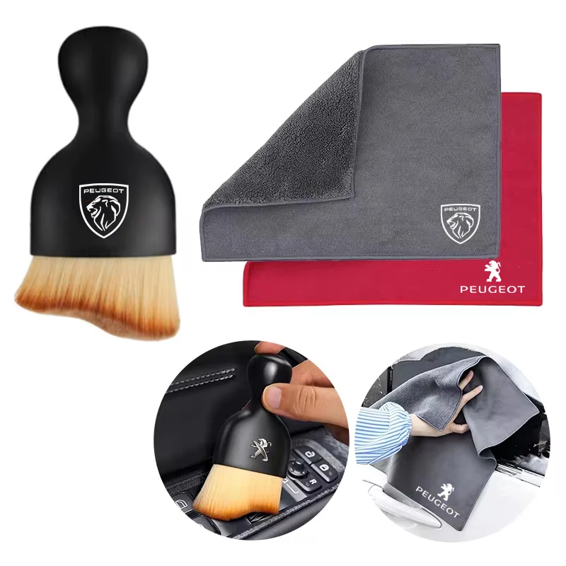 Serviette en Microcarence et Brosse de Dépoussiérage, Accessoires pour Livres de Voiture KIT 408, 4008, 308, 3008, 2008, 5008, 508, 106, 107, 208, 301, 205, 607