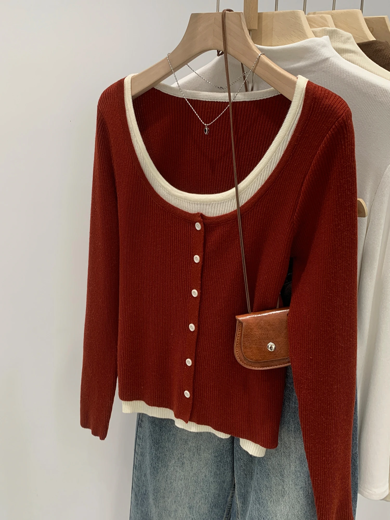 

Chic Korean Style Long Sleeve Knitted Sweater Women's Fashionable Patchwork Single Piece Comfortable Soft Polyester Blend