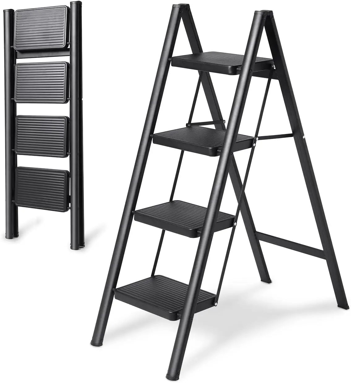 Tall Kitchen/Closet Stepladder for Adults, Black Small & Lightweight Ladder with Anti-Slip Wide Pedals by OOSOFITT