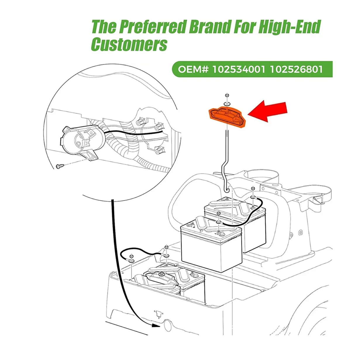 لوحة تثبيت البطارية QA88X مع مجموعة قضبان لسيارة النادي السابقة 2004-2009 عربة جولف كهربائية 48 فولت، 102534001 102526801