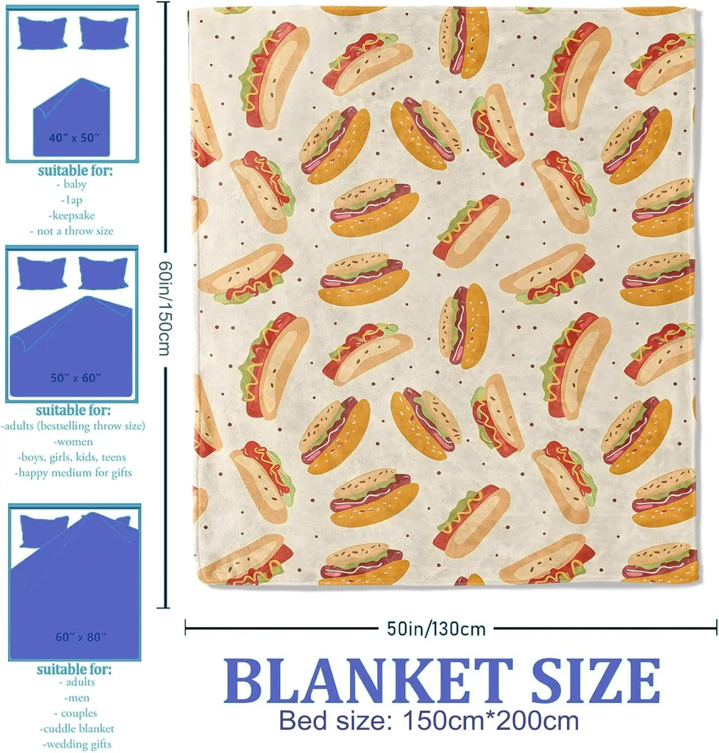 Spring Food Pattern Throw Blanket Couch Decor Picnic Sandwich Theme Cozy Throw for Sofa Bed Home Decor Gift