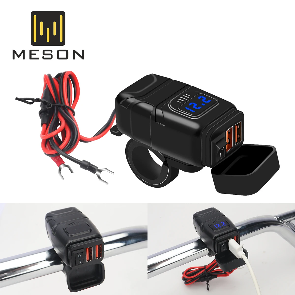 

Motorcycle USB Charger 12-24V Dual USB Charging Ports Waterproof Motorcycle Accessory With Cell Mobile Voltmeter Digital Charge