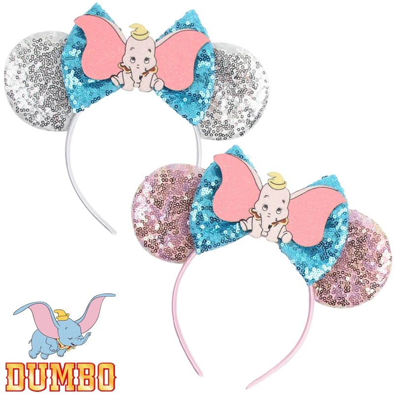 Disney Dumbo Headbands Women Mickey Ears Hair Bands Kids Little Flying Elephant Hair Accessories for Girls Sequins Bow Headwear