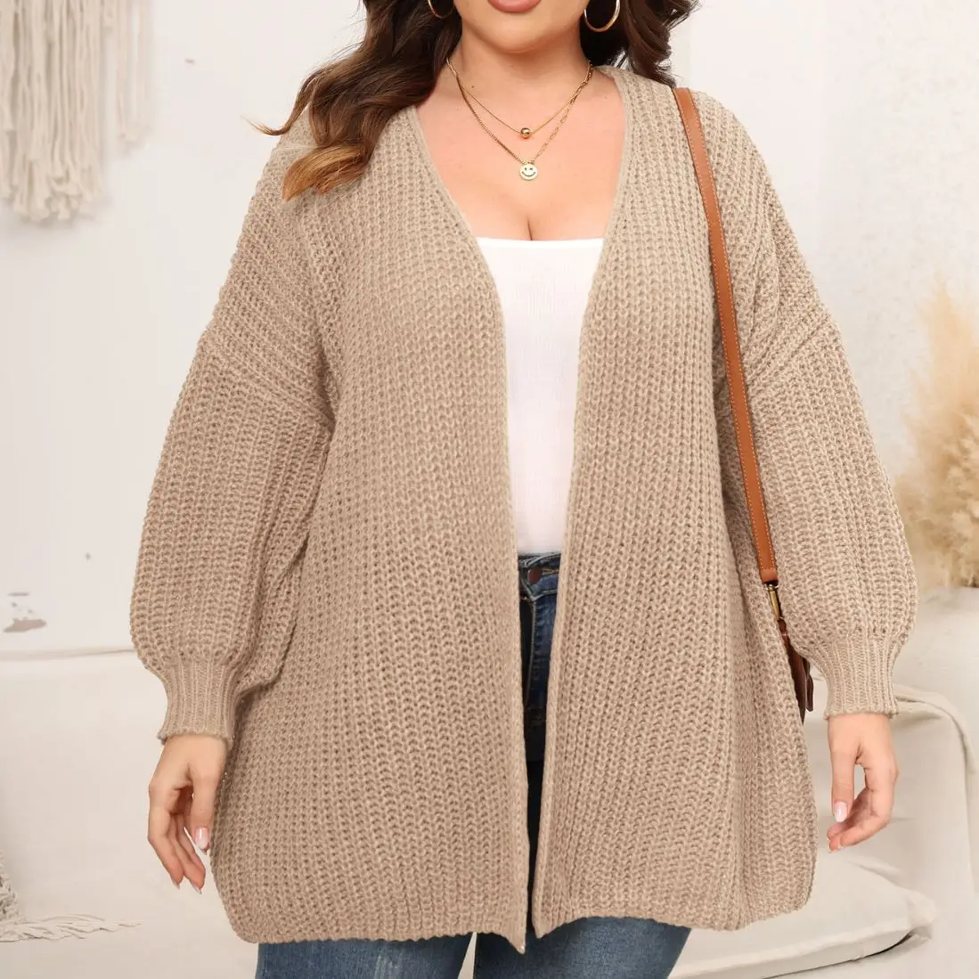 Plus Size Dames Gebreide Trui Open Stitch Oversized Winterkleding voor Dames Eenvoudig Los Mode Herfst Zwart Grijs Kaki