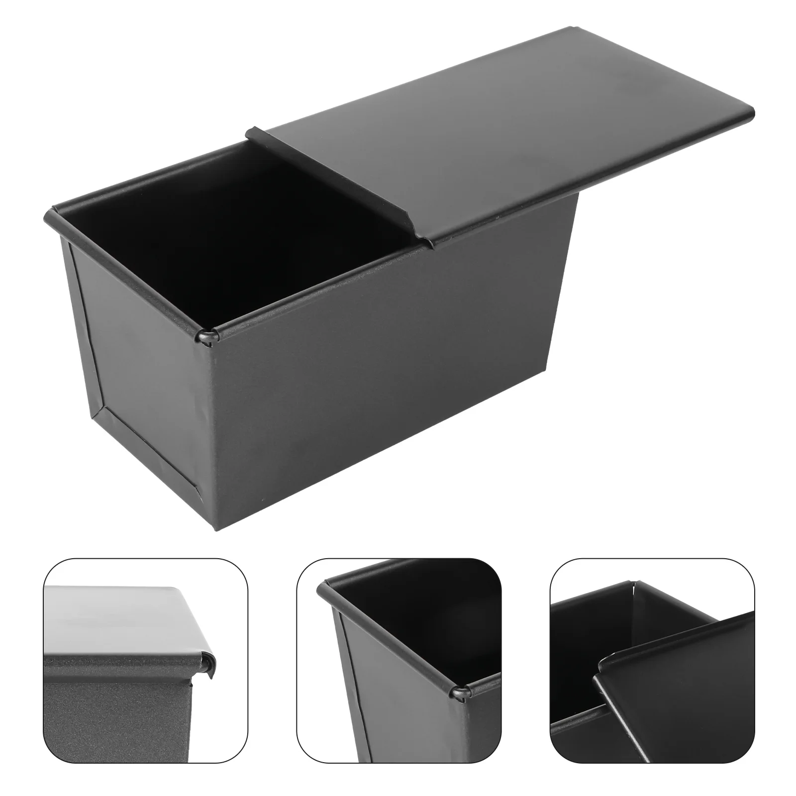 

Loaf Bakeware Mold 3 Holes Ventilating Stainless Steel Bread Pan Nonstick Black Lid Oven Safe Square Loaf Toast Gift