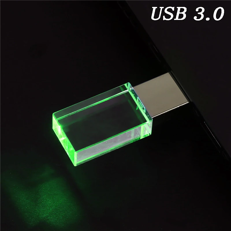 JASTER-Clé USB 3.0 en cristal avec logo personnalisé gratuit, clé USB avec lumière LED pour document, cadeau créatif, 32 Go, 64 Go, 128 Go