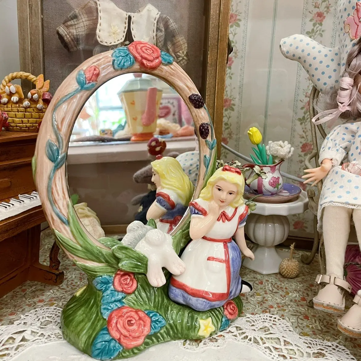 3D ceramic double-sided makeup mirror ornament,Ins style decorative mirror,fairy tale home decor,bedroom dressing table ornament