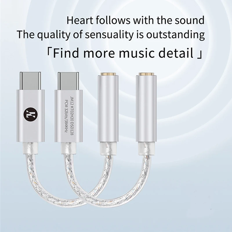 JCALLY JM12 Audio Adapter USB-C to 3.5mm Silver-Plated Portable Digital Audio Adapter KTO2H20 DAC Chip DSD128 HiFi Converter
