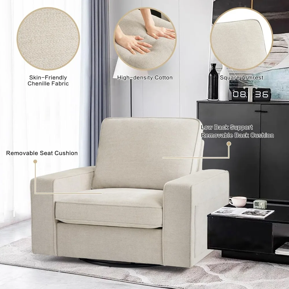 작은 공간을 위한 회전식 패브릭 악센트 의자, 원목 프레임과 탈부착 가능한 커버가 있는 거실 소파