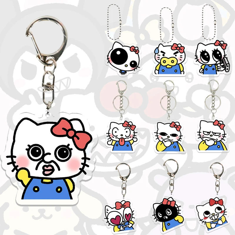 

Anime Hello Kitty Funny Creative Acrylic Keychain Hanging Decor Kawaii Cartoon Students Bag Charm Pendant Decor Jewelry Toy Gift