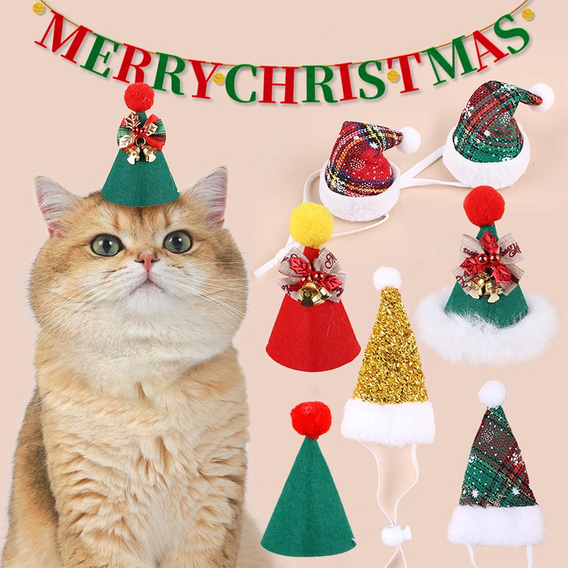 

Pet Mini Plush Christmas Hat Cute Felt Ball Bowknot Bell Santa Hat Cats Dogs Xmas New Year Party Caps Pet Navidad Costume Decor