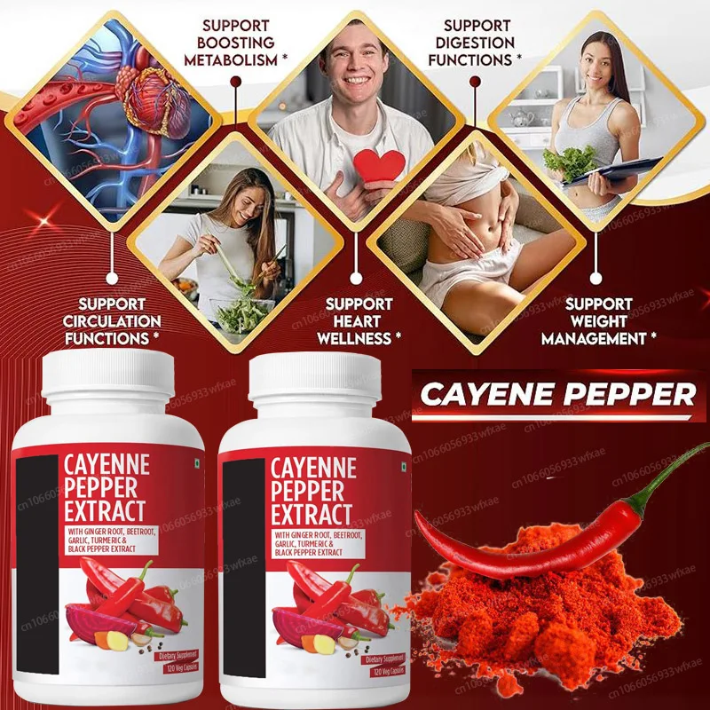 

Cayenne Pepper Capsules with Ginger, Turmeric, Beet Root Support Cardiovascular & Immune System Capsaicin Supplement Pills