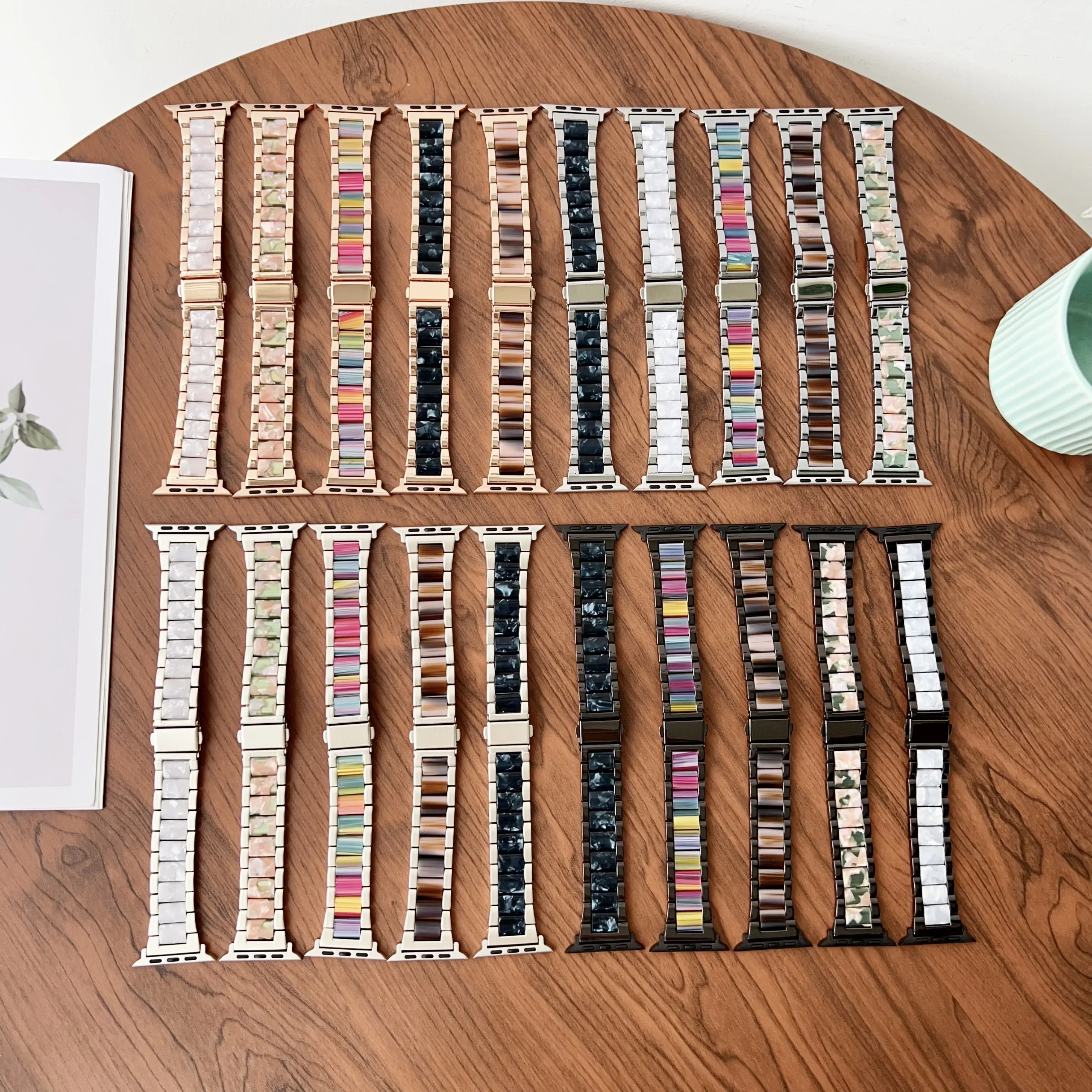 Pulseira de resina de metal para apple watch, pulseira feminina 44 40 38mm 41 45 42mm 46mm para iwatch ultra 49mm série 9 8 7 6 se 5 s10