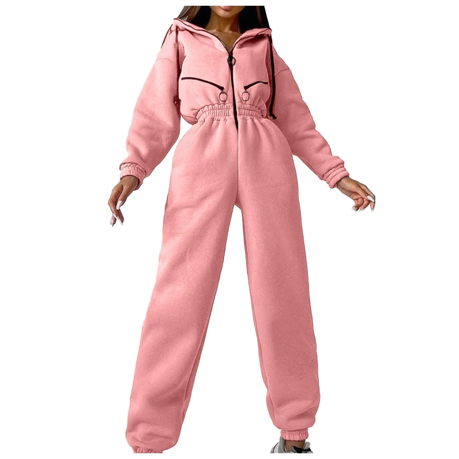 Autumn Women'S Solid Long-Sleeved Jumpsuit Solid Color Zip-Up Sportswear Female Winter Casual Tracksuit Fashionable Hoodies