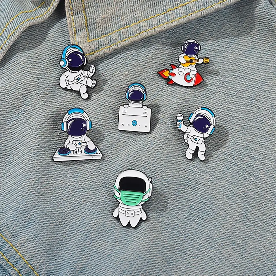 Music Astronaut Enamel Pin Custom Dreamer Guitar Microphone Singer Brooch Bag Badge Childlike Cartoon Jewelry Pins Gift for Kids