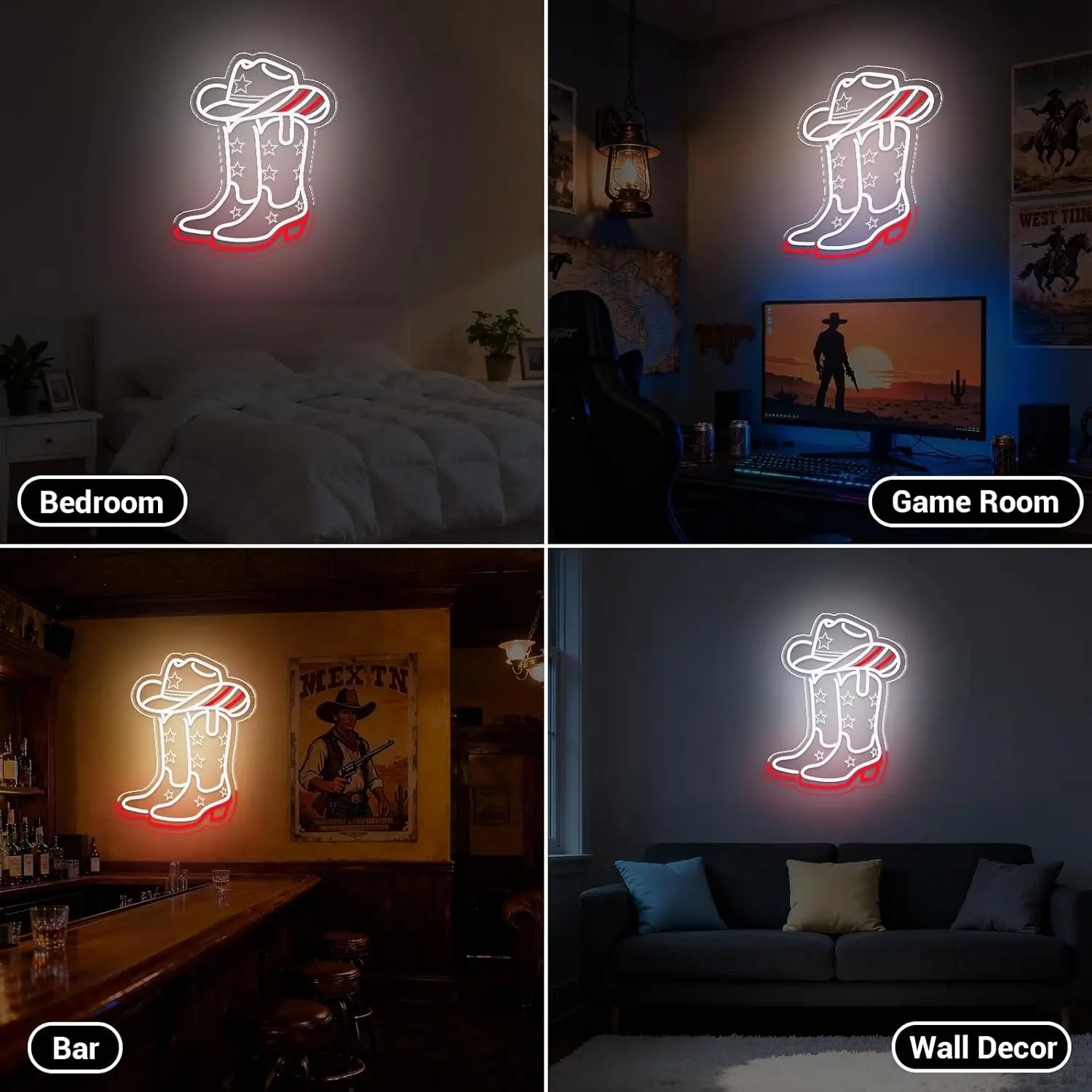 Cowboy Boots and Hat LED Neon Sign USB Powered Neon Light for Bar Man Cave Bedroom Home Decoration USB Night Light Gift view 6