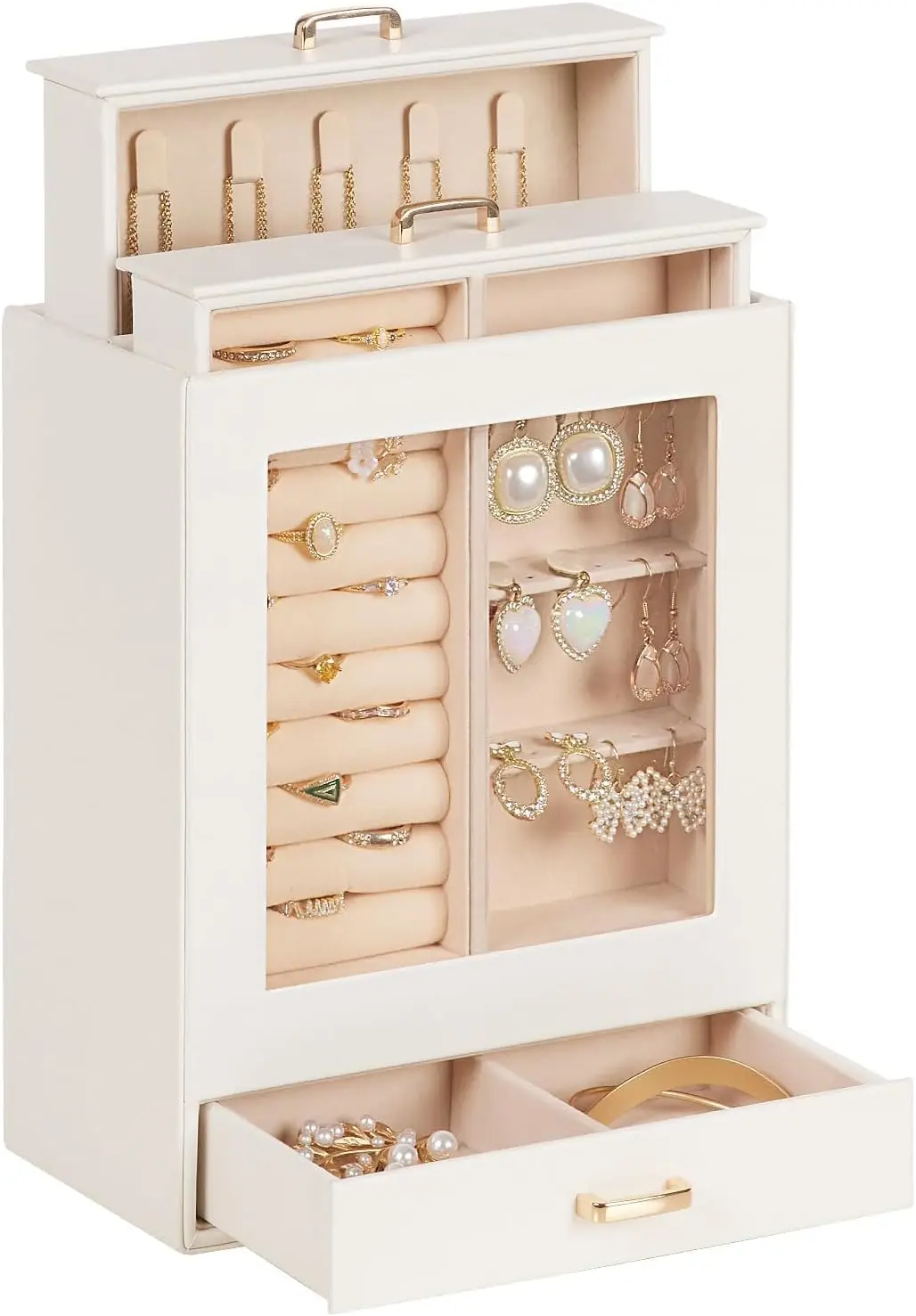 

Mothers Day Gifts Homde Jewelry Organizer Girls Women Jewelry Box for Necklaces Rings Earrings Gift Bracelets Storage Case (White + Gold)