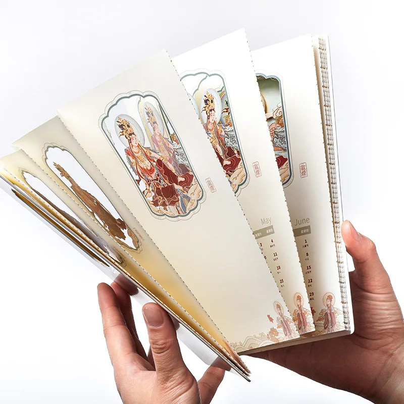 Dunhuang Moonlit Water Wonderland Themed 3D Stereo Layered Hollowed Paper Carving Notebook with Mural Charm