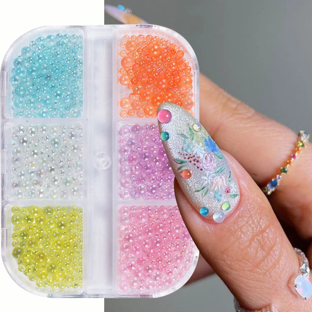 1Box Candy Macaron Glass Crystal Bead Nail Charms Aurora Mermaid Flatback Bubble Beads Nail Art Decorations DIY Manicure Accesso