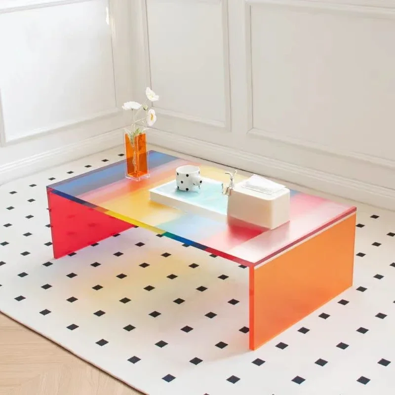 

Rainbow acrylic modern coffee table with metal frame transparent design for living room furniture