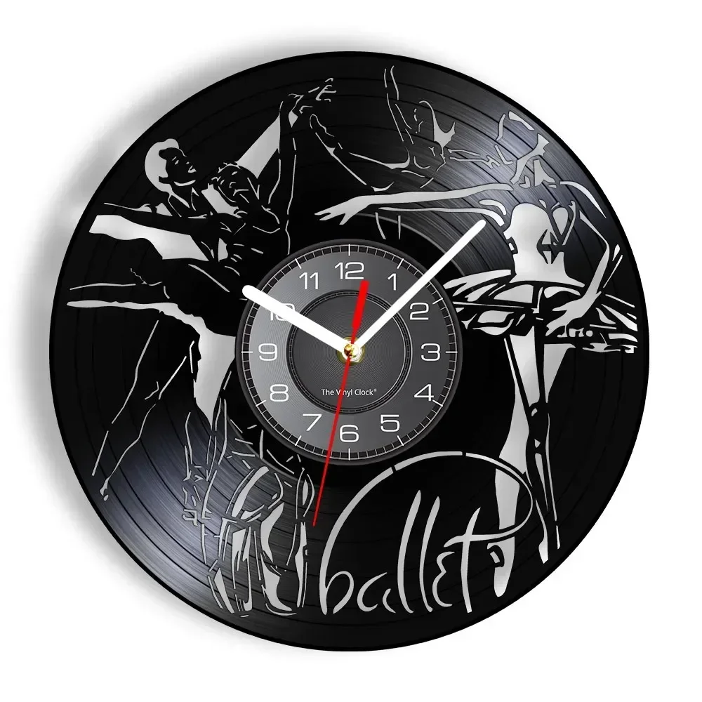 Ballet Dancers Vinyl Music Record Wall Clock Silent Fairy Ballerina Watch Dancing Artwork Toe Shoe Hanging Decor Ballerina Gift