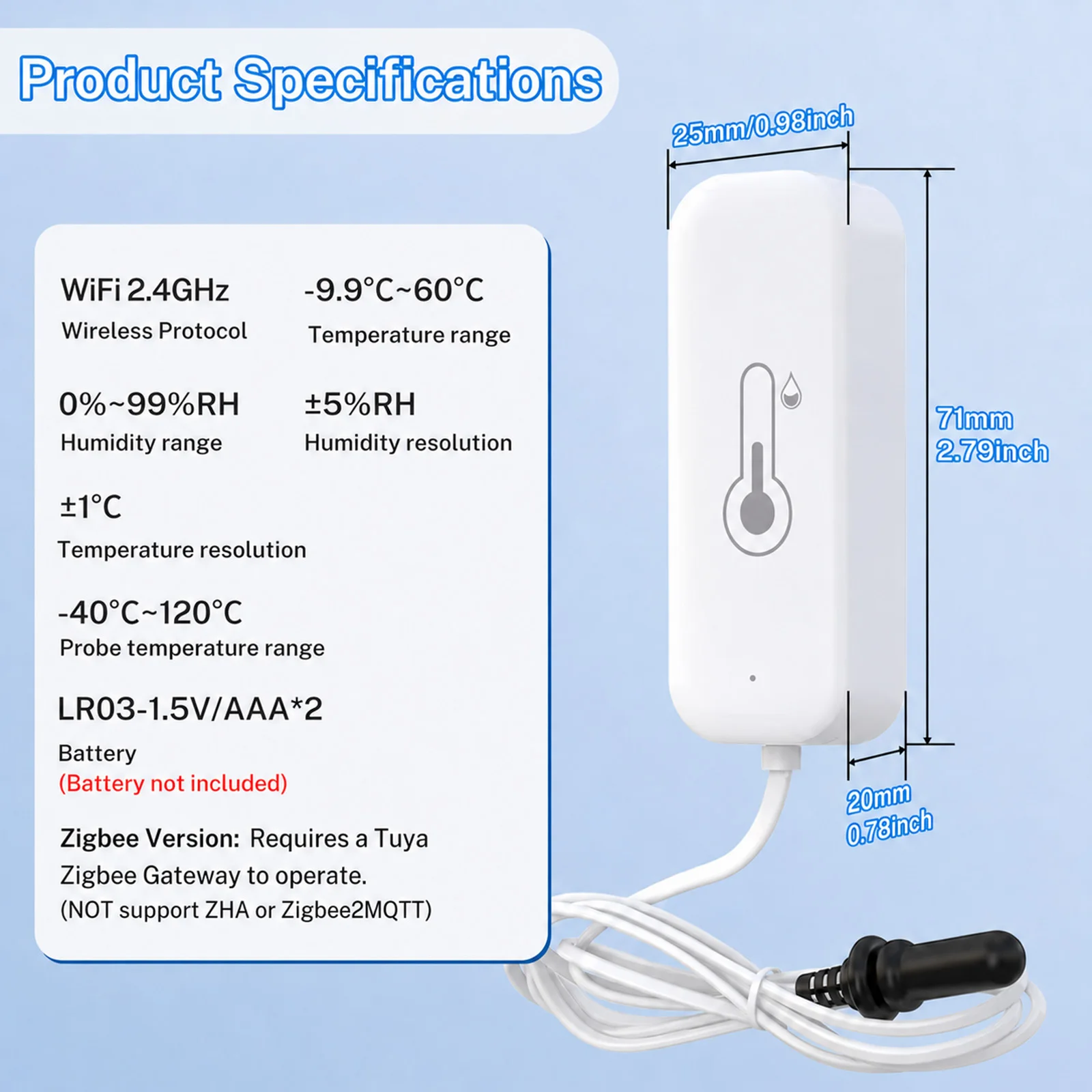 Tuya Zigbee WiFi Temperature Humidity Sensor with External Probe, Smart Home Compatible with Smart Life Google Home Alexa view 6