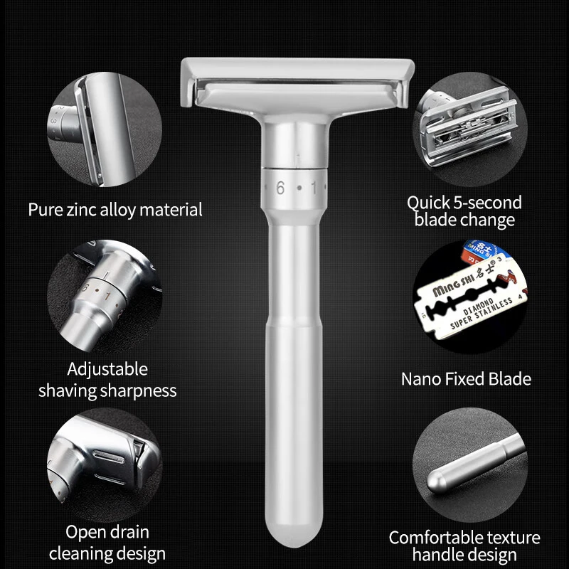 YUNCHI Upgrades Men's Razor Manual Shaving Razor for Men Adjustable Sharpness Stainless Steel Blade Shaving Shaver