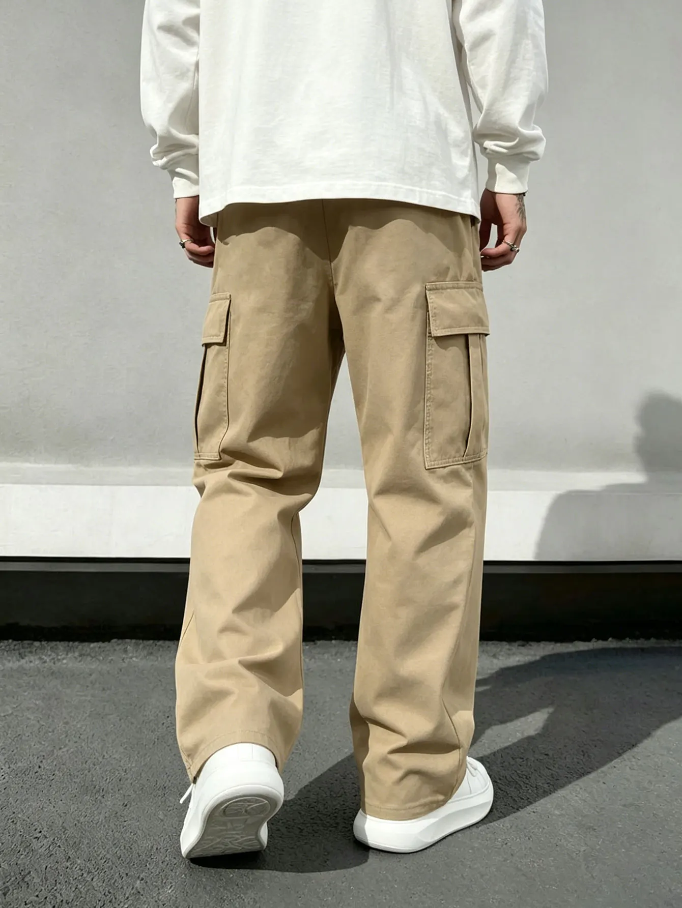 Herren Casual Gerade Geschnittene Arbeitshose Modisch Bequem Gewebter Stoff Frühling Herbst Alltagskleidung – Detail 2