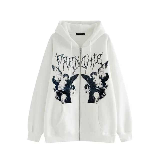 202 신상 여성 루즈핏 스트릿 스포츠 후드 집업 가디건 Y2K 아우터웨어 롱 슬리브 폴리에스터 섬유 스트릿 스타일