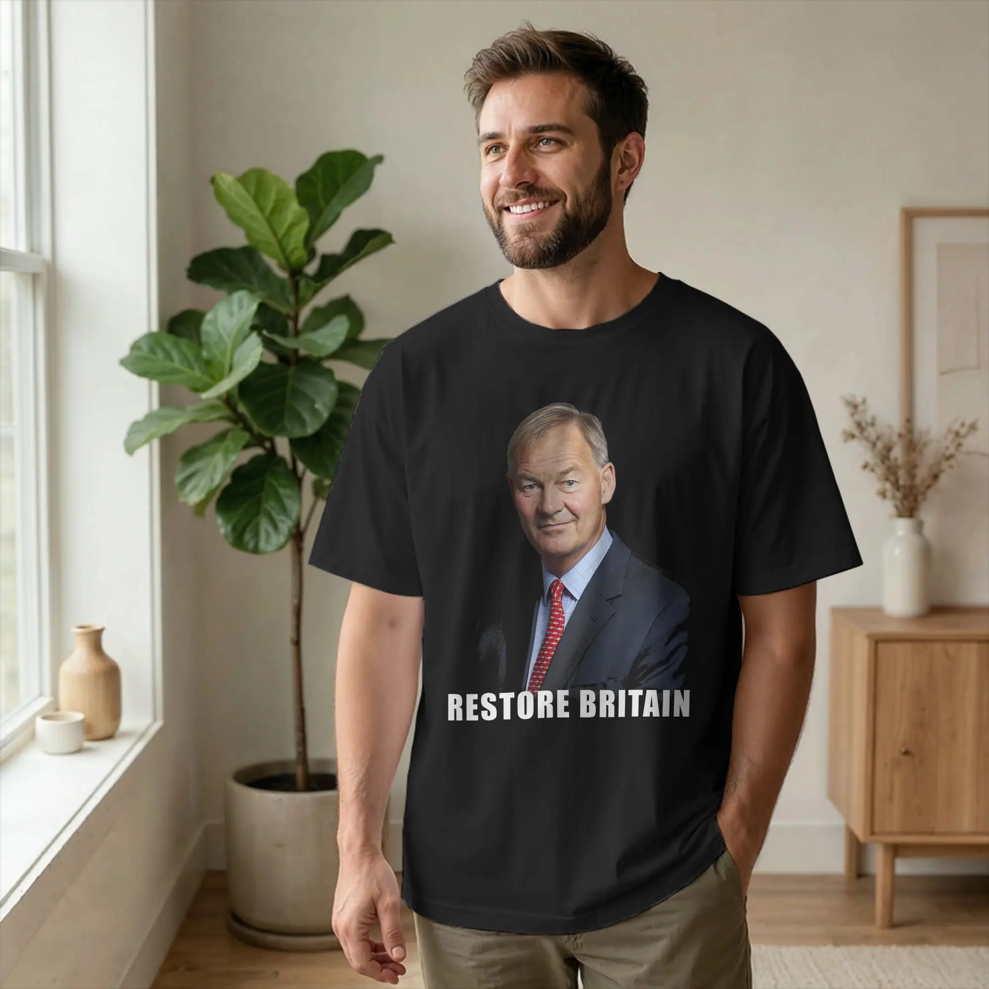 Men's Restore Britain Rupert Lowe UK Patriot T Shirt Conservative Cotton Tops Unique Short Sleeve Round Neck Tees Gift T-Shirt