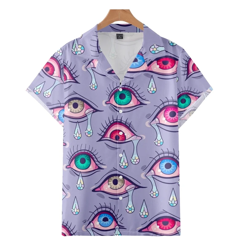 Funny Blue Eye 3D Printed Blouses For Men Clothes Fashion Punk Eyes Graphic Shirts Hawaiian Y2k Male Short Sleeve Button Tops