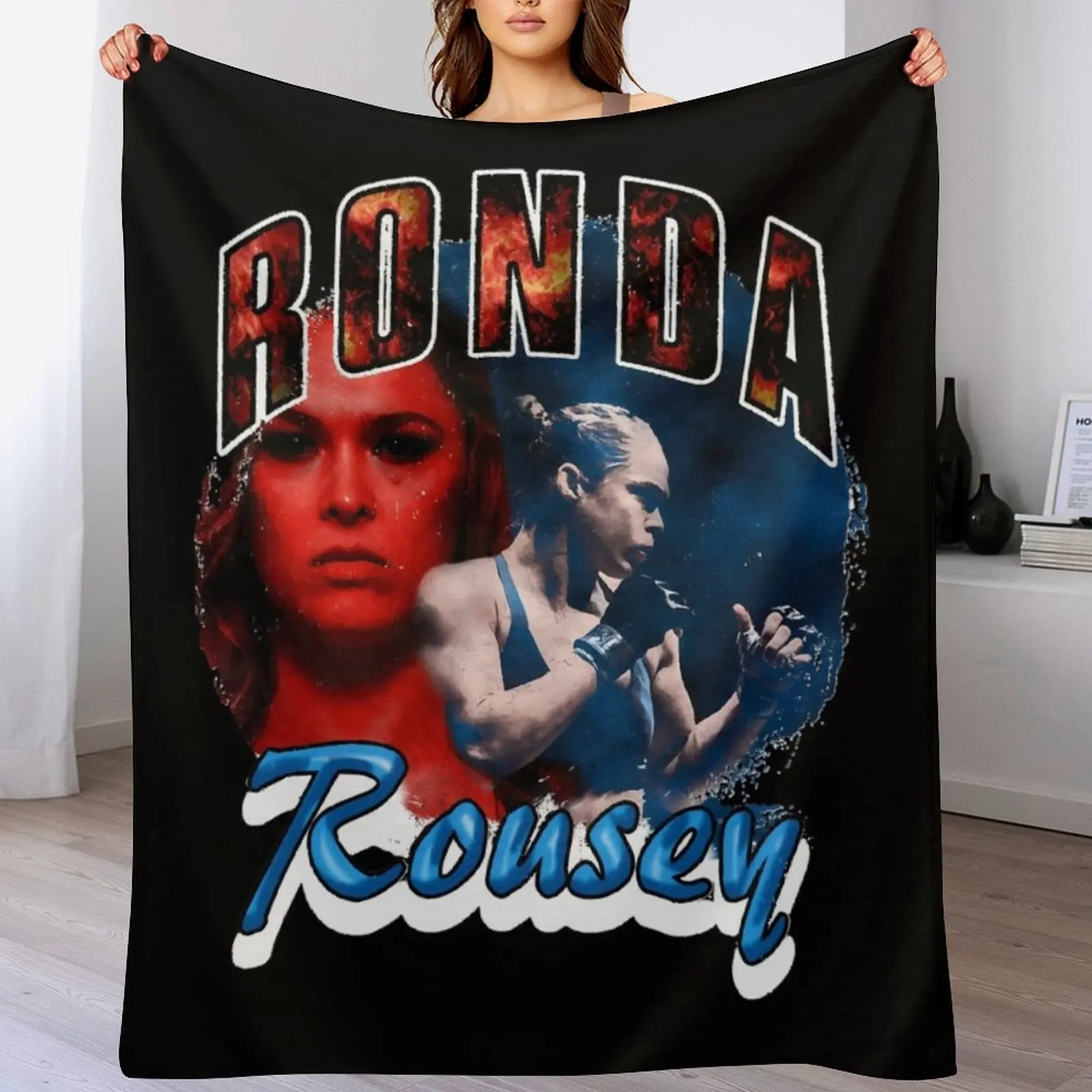 Ronda Rousey Vintage Rap Style (Rowdy Rousey) Throw Blanket Nap Decorative Sofa Beach Blankets For Baby Blankets