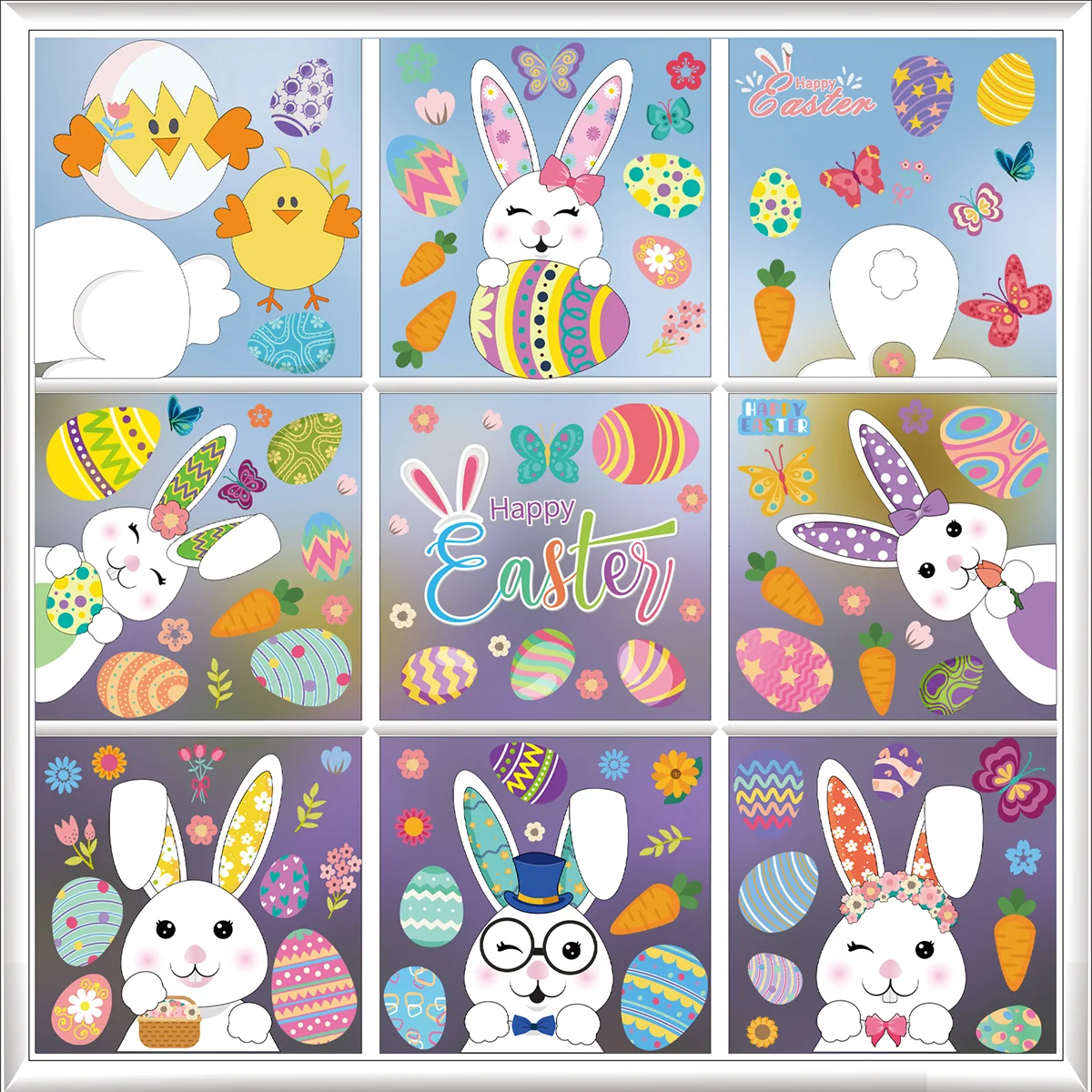 

Easter Window Sticker Happy Easter Decoration For Home Colorful Rabbit Bunny Bird Egg Wall Sticker Carrot DIY Kids Gifts Toy