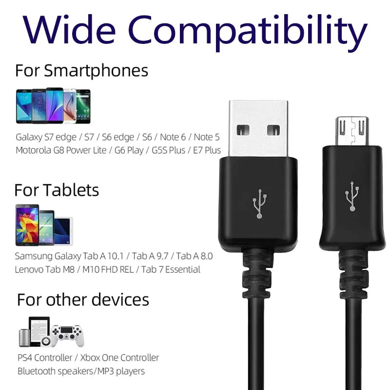 Inquebrável Micro USB Cabo De Carregamento, Carregador Android, Rápido Cabos De Carregamento, 100cm, 3ft, 5V, 1.2A