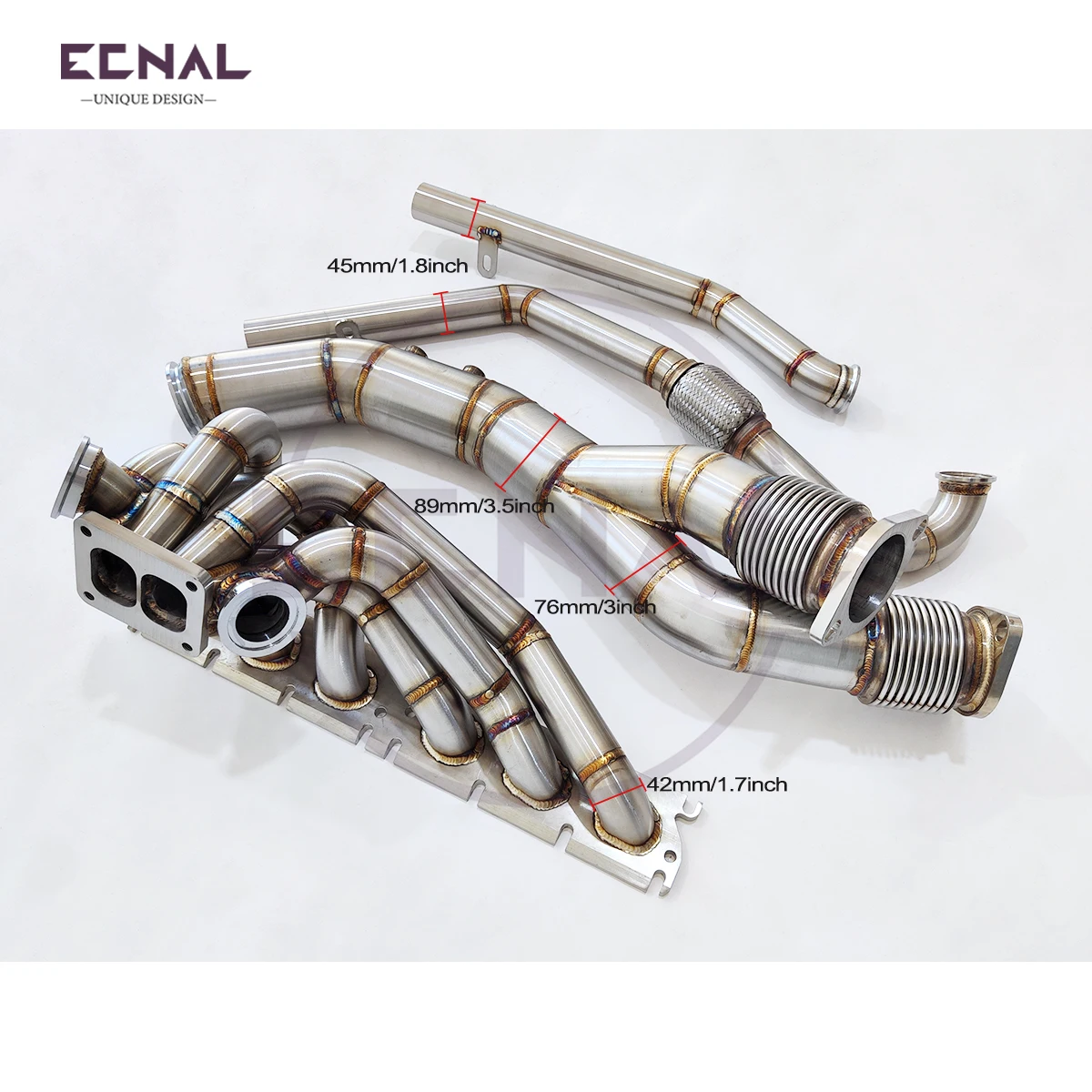 Ecnal for 2021+ S58 G80 M3 G82 M4 G87 M2 SS304 Single Turbine Manifold Connected to Garrett PTE Exhaust Pipe