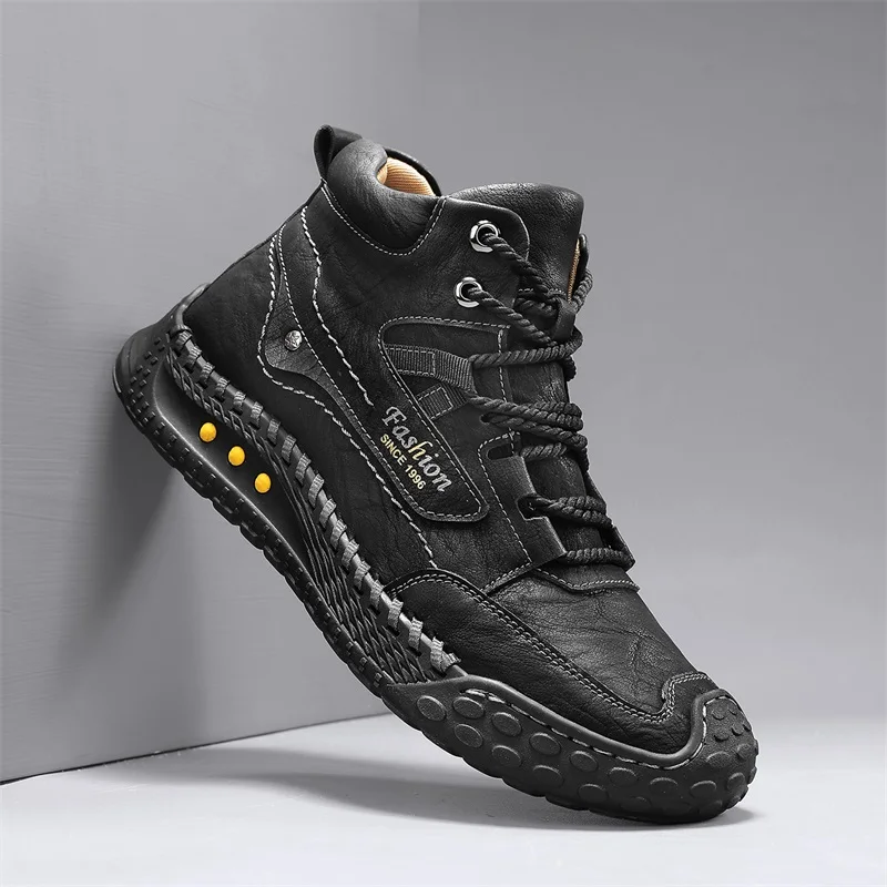 

Men's Hand-Stitched Fashion Boots Retro Lace-Up Mid-High Casual Shoes Daily Wear Outdoor Hiking Comfortable Large-Size