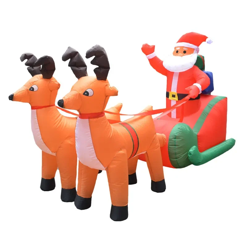 

[Christmas Inflatable Deer] Christmas Double Deer Pull Cart Santa Claus Christmas Dress Up Ornaments