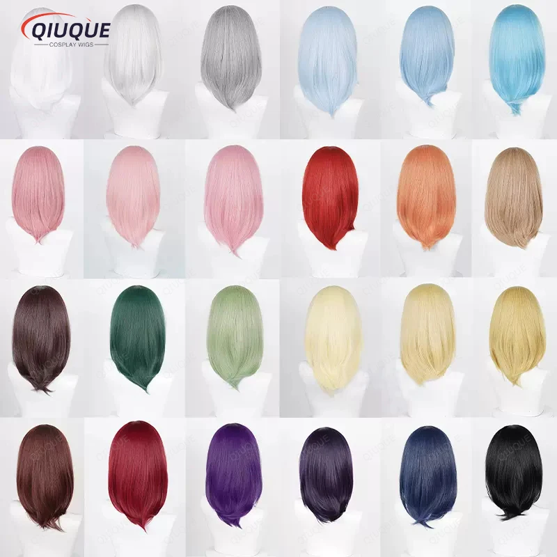 New! 40CM Synthetic Cosplay Wig With Bangs Multi Colors Anime Ombre Heat Resistant Synthetic Hair Halloween Wigs + Wig Cap