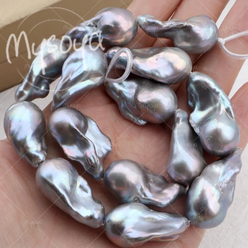 

MYSOYA 12-14mm Large Grey Baroque Pearl Necklace, Suitable for Birthday/Anniversary/Wedding/Mother's Day/Father's Day Gift A0901