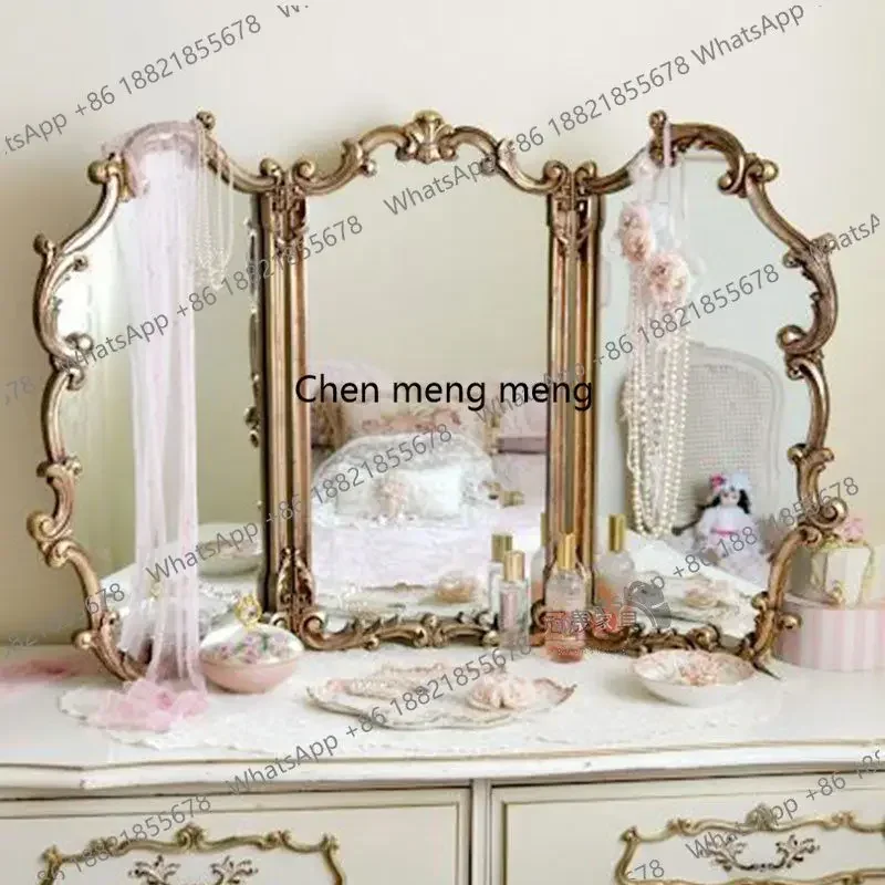 AB03European vanity mirror desktop French retro bedroom, three-fold desktop, three-sided custom folding mirror32