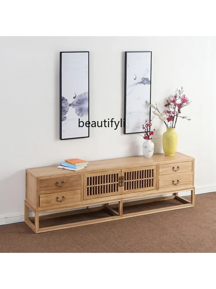 Zen TV Cabinet Solid Wood Antique Simple Paint-Free Living Room Storage Floor Cabinet Decoration Audiovisual Cabinet furniture