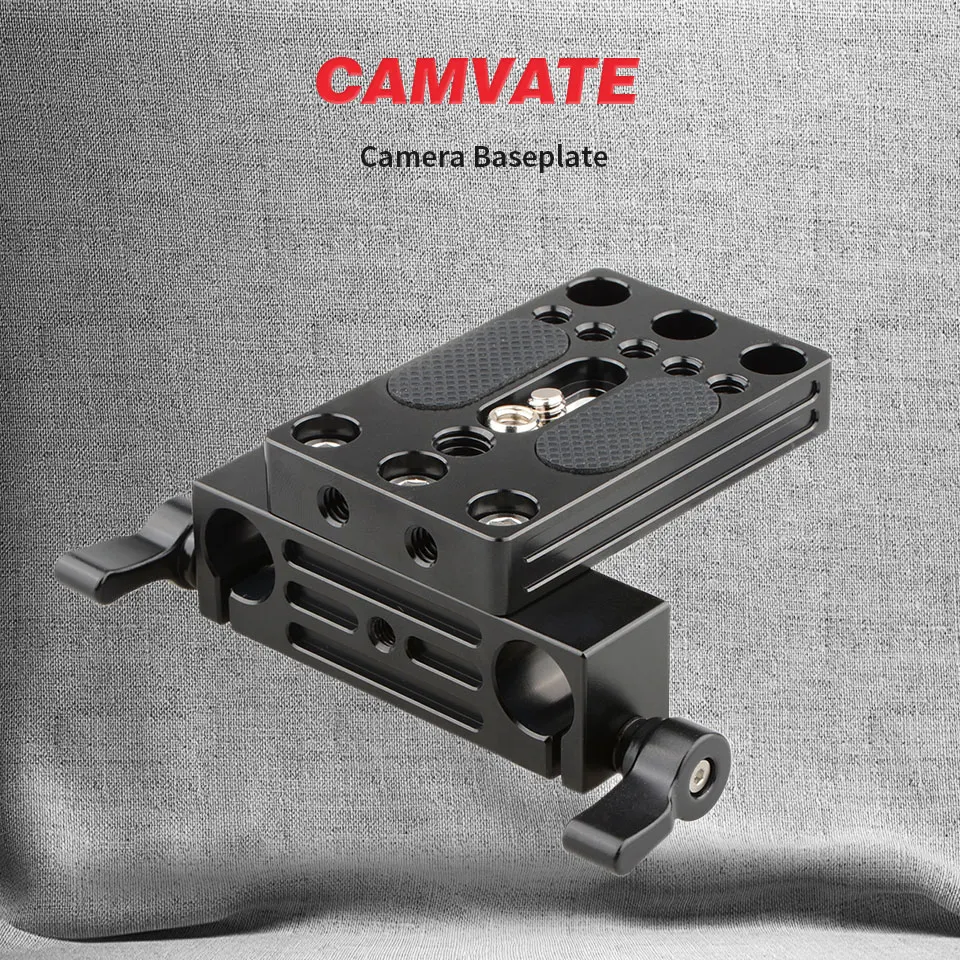 CAMVATE Extended Camera Baseplate Tripod Mount Plate With 1/4"-20 Mounting Stud & 15mm Rod Clamp Railblock For DSLR Camera Rig