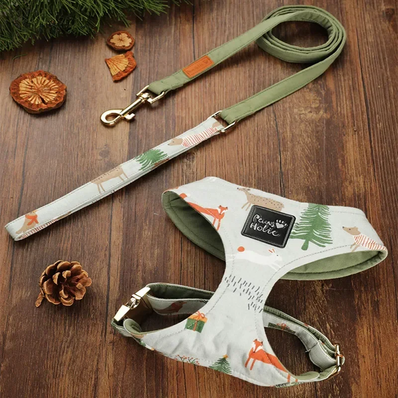 Pettorina per animali domestici in tessuto stampato di fascia alta Pettorina per cani di piccola e media taglia con guinzaglio Set barboncino Schnauzer Guinzaglio per cuccioli Accessori per cani