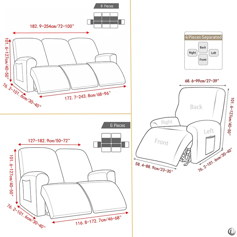 1/2/3 Seater Velvet Split Recliner Sofa Cover Stretch Super Soft Reclining Chair Covers  Relax Armchair Protector Home view 2