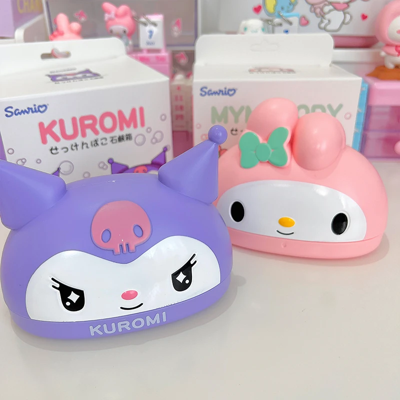 

Kawaii Sanrio Kuromi Hello Kitty Melody Soap Box Cute Bathroom Soap Holder Drainer With Cover Girl Gifts