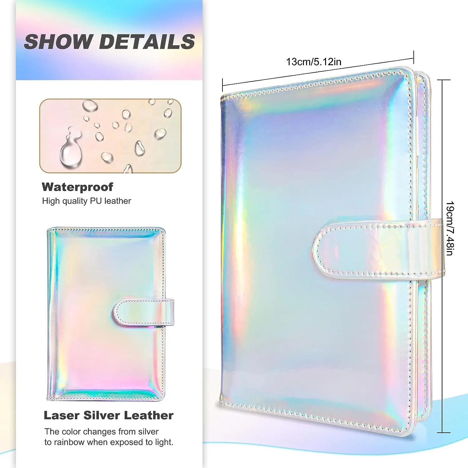 2023 laser Budget Binder Zipper Envelopes Organizer Cash Envelopes for Budgeting Saving Money A6 Planner 6 Pockets Accessories