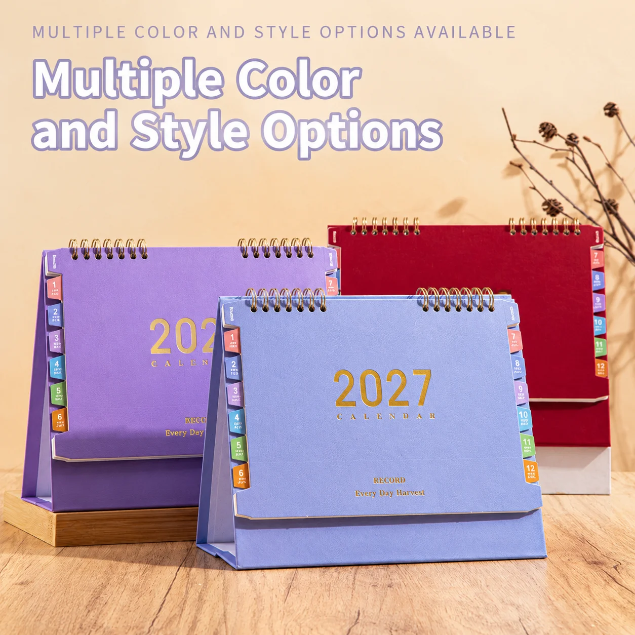 2027 Small Desktop Calendar Horizontal Flip Planner Full Year Layout Solid Thick Cover Date Tracker for Home Office Tabletop Use