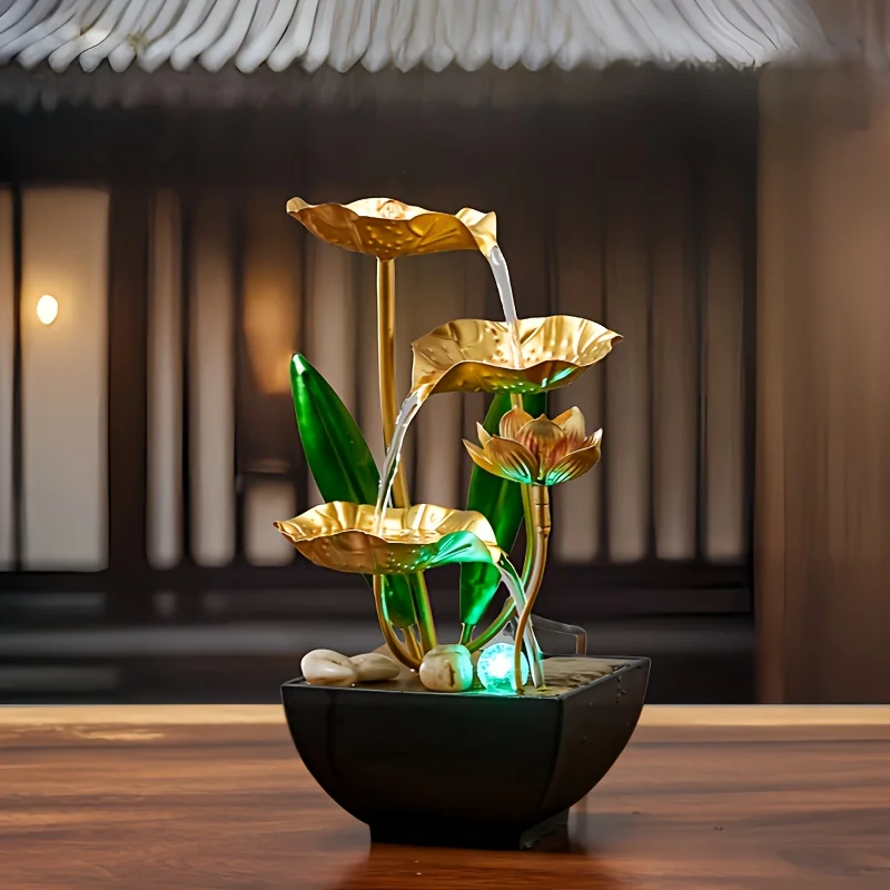 USB Powered Lotus Tabletop Water Fountain Desktop Humidifier Bedroom Living Room Home Decor Handicraft Ornament Gift Christmas