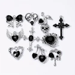 5pcs New Fashion Heart Cherry Cross Enamel Charms Y2K Style Dark Gothic Pendants For Making Handmade DIY Findings Jewelry
