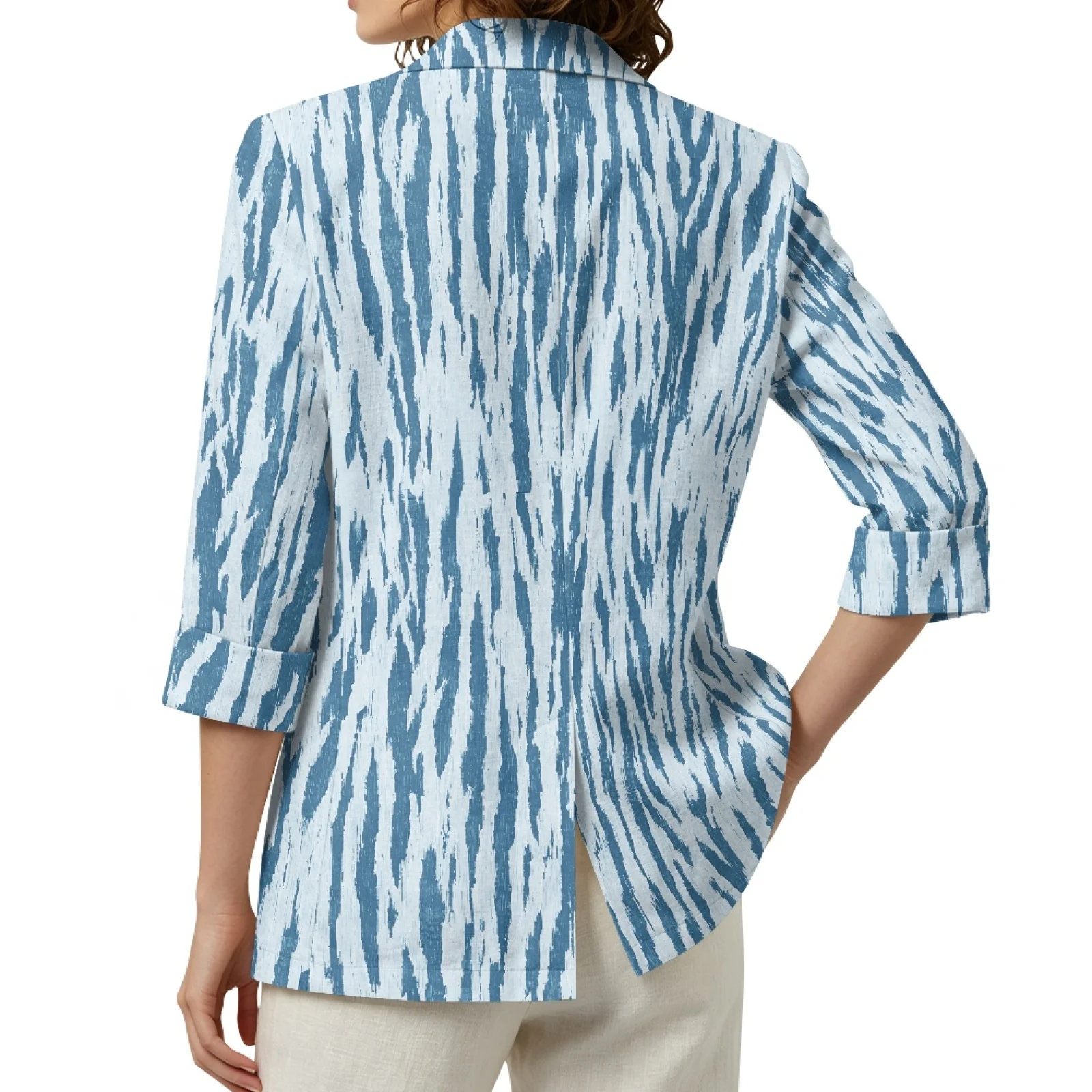 PENSTROLL Lightweight Linen Style Outerwear Casual Fall Outerwear for Vacation Blue Zebra